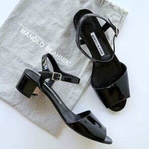 Manolo Blahnik Affian Sandal in Black Patent Leather 39 / 8